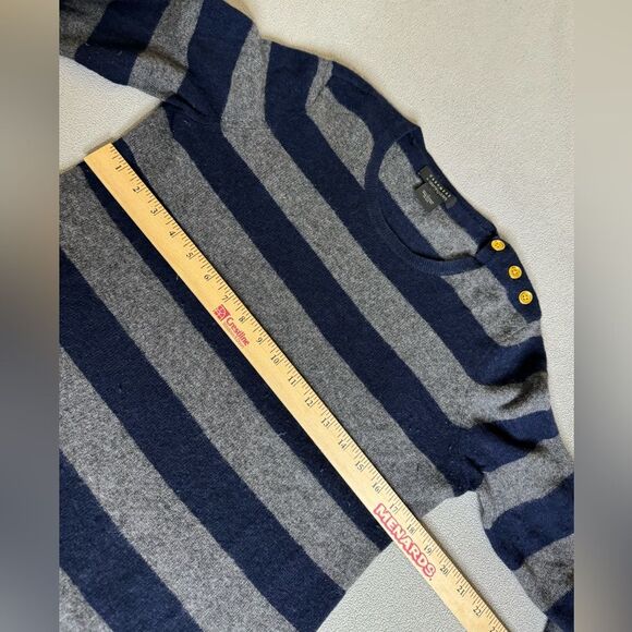 Bloomingdale's Women's Pure 100%Cashmere Sweater in Blue Grey Stripe Size L - Picture 4 of 16
